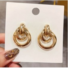 Golden Geometric Circle Studs