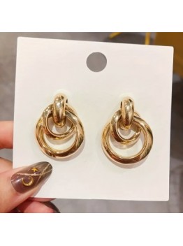 Golden Geometric Circle Studs